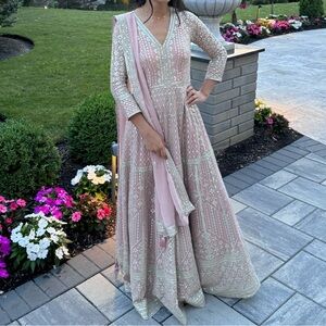 Chintz Rose Pink Embroidered Anarkali Suit In Sequins
